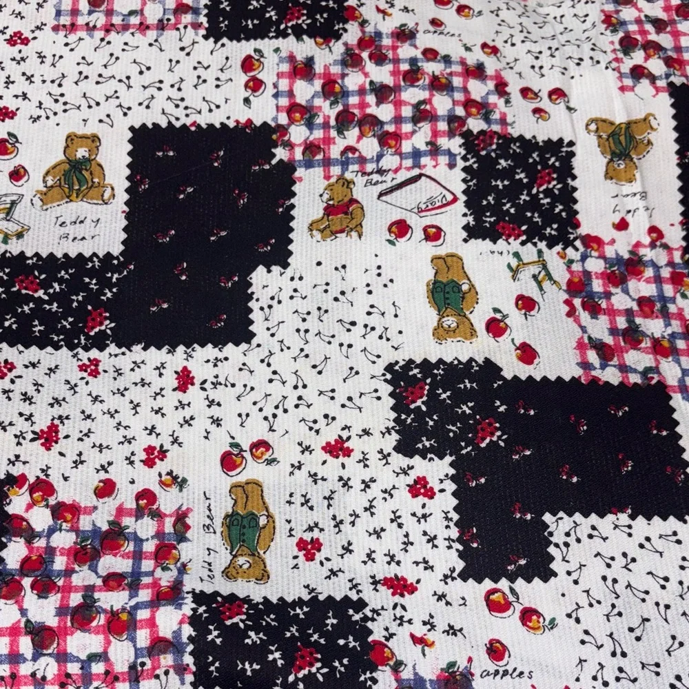 Vintage Design Patchwork Teddy Bear Bedding Fabric, 6+ Yards 🧸 🍎